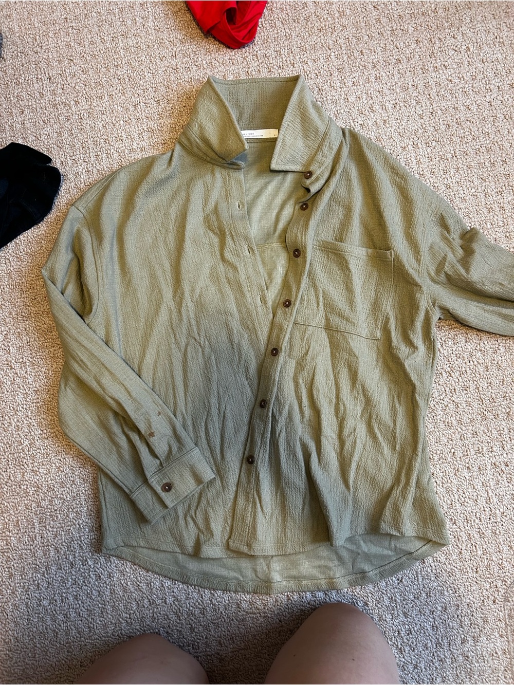 OAK + FORT Olive Green Button-Down Textured Shirt